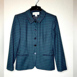 Office Siren Jones New York Plaid Blazer‎ Jacket 100% Pure Wool Corpcore